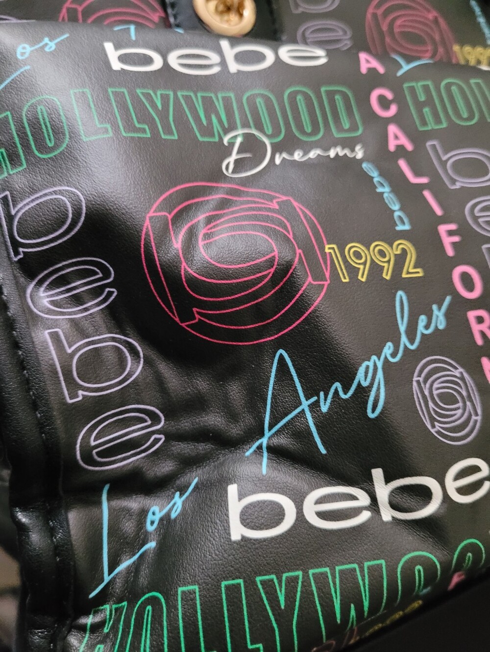 bebe Black Tote with Multicolor Logo Print and Gold Chain Handles - Picture 5 of 9